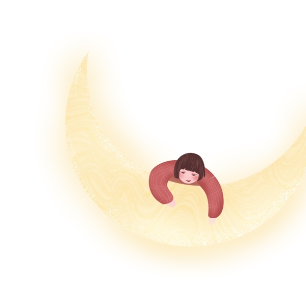 卡通可爱趴着月亮上的小女生