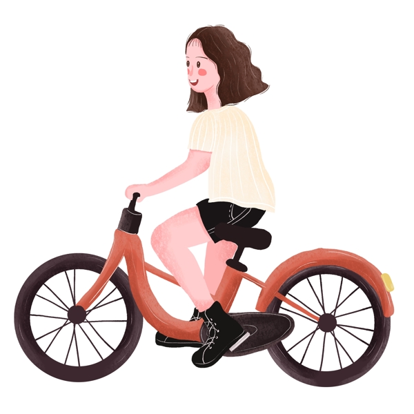 绿色出行骑着自行车旅行的可爱少女