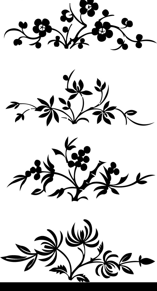 花卉黑白图案图片