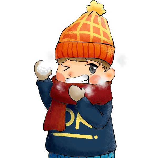 漫畫(huà)風(fēng)打雪仗的男孩可商用元素