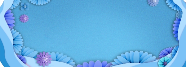 蓝色清新立体花朵边框背景