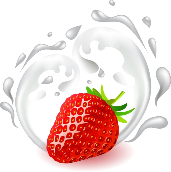 矢量红色草莓牛奶元素