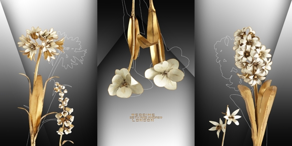 新中式金属植物花朵百合装饰画