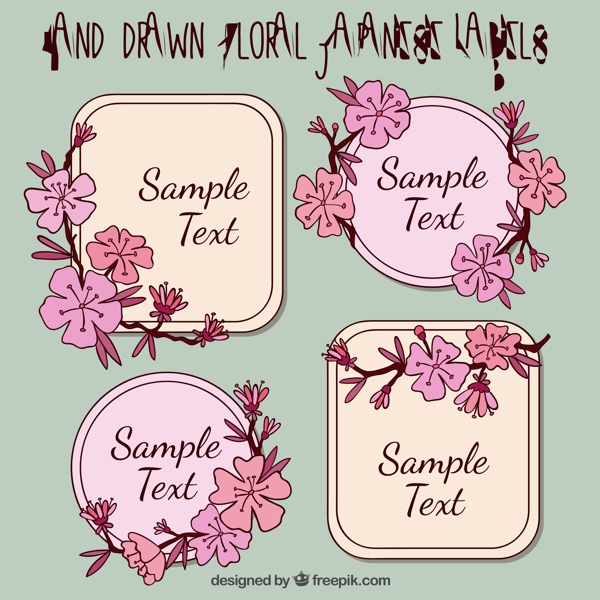 手绘日本标签与花卉素材