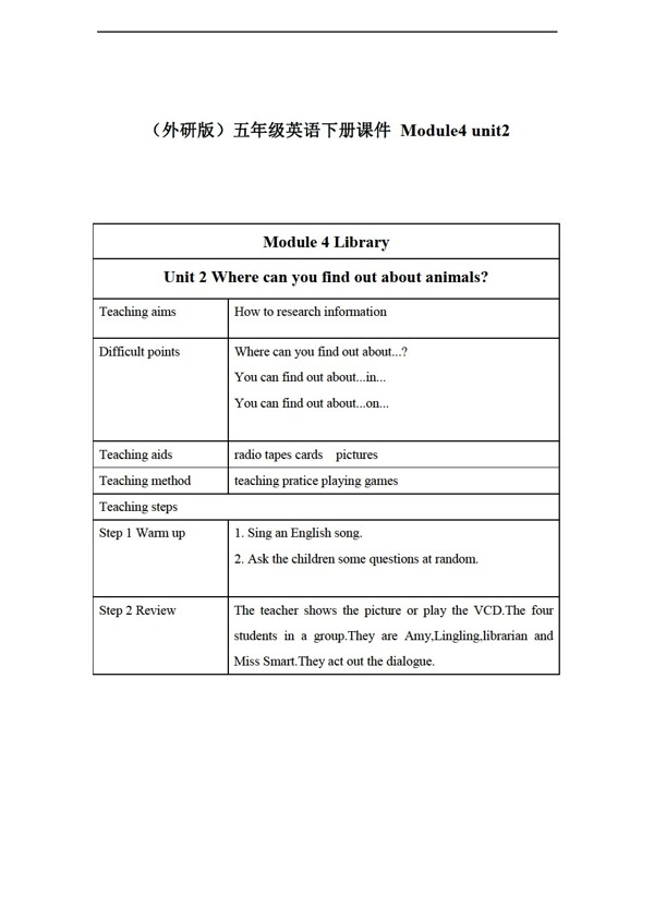五年級下英語下冊教案module4unit2