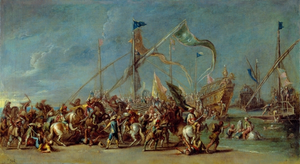WaelCornelisdeDesembarcoycombate17Century意大利畫家WaelCornelisde印象派人物戰(zhàn)爭風景油畫裝飾畫