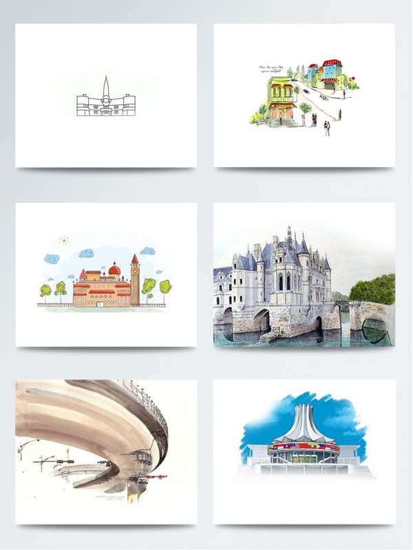 水彩風建筑插畫創(chuàng)意