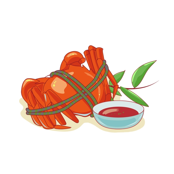中秋秋季美食螃蟹捆绑熟食醋美味手绘