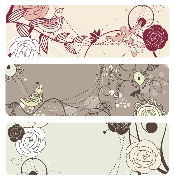 時(shí)尚可愛(ài)的小鳥(niǎo)的花朵矢量素材1