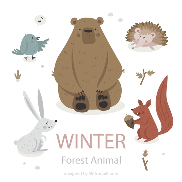 可爱冬季森林动物图片