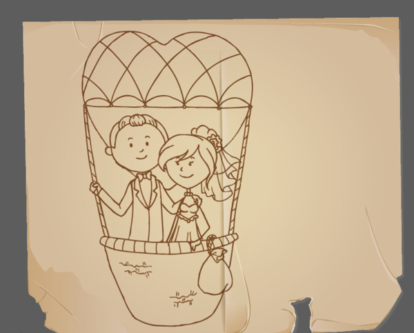情侣热气球怀旧纸张图片