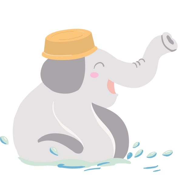 可爱大象玩水插画