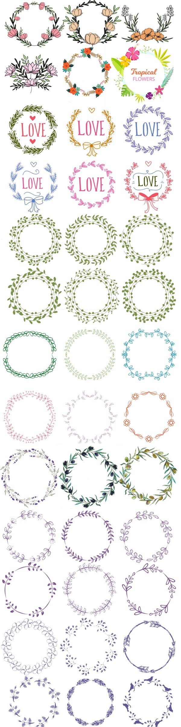 手绘花卉花环装饰树叶png免扣设计素材