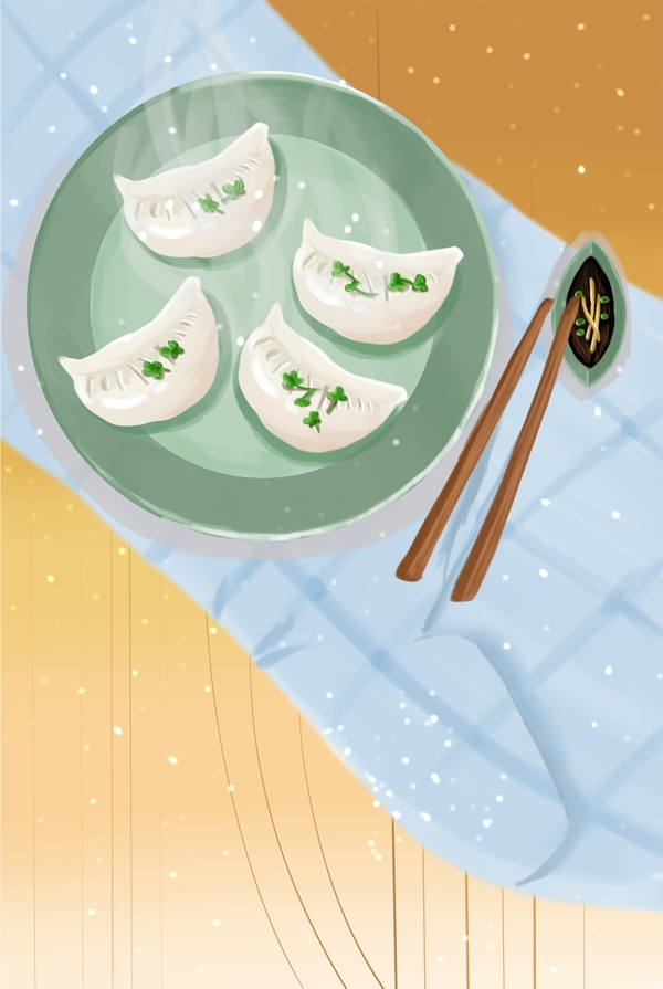 美食中国之韭菜饺子插画海报