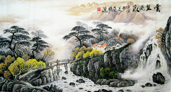 云壑流泉國(guó)畫(huà)圖片素材