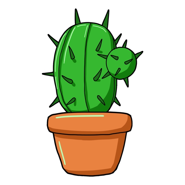 手繪盆栽仙人掌植物插畫