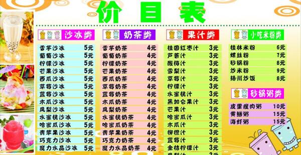 奶茶價(jià)目表圖片