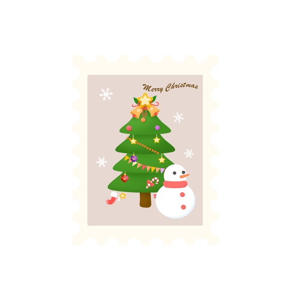 可爱卡通圣诞节邮票贴纸圣诞树雪人元素