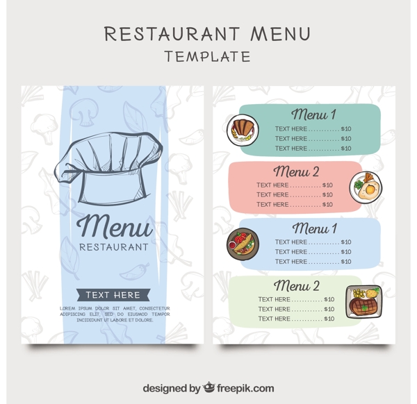 餐厅菜单与厨师帽草图