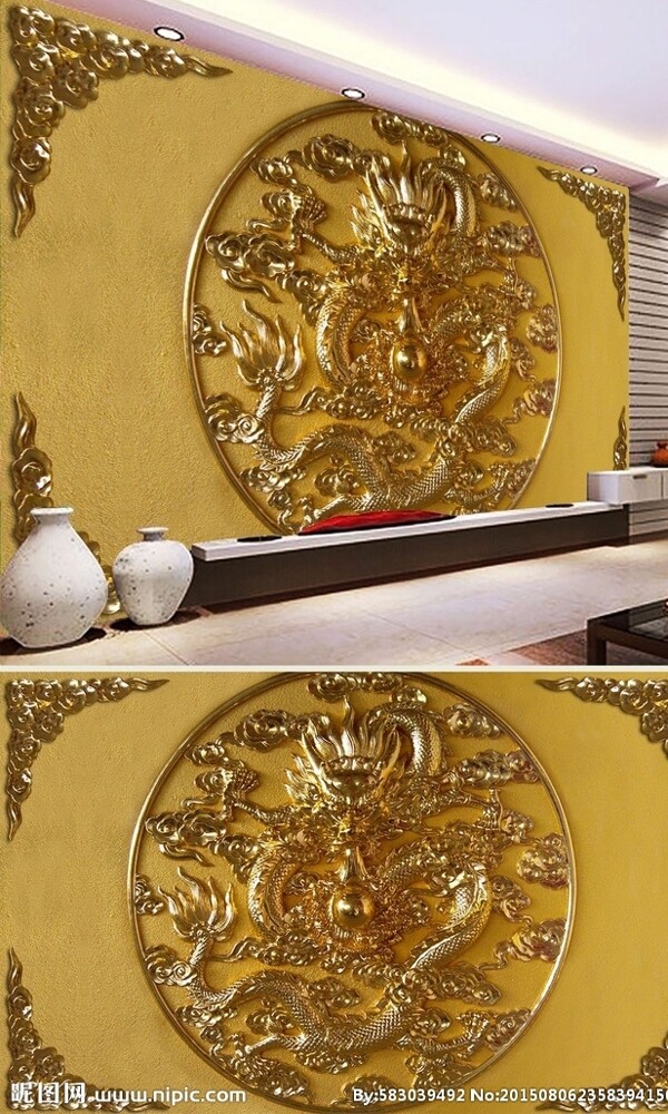 黄金龙浮雕背景墙