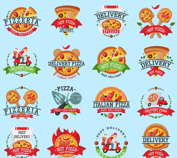 16款创意披萨标签设计矢量素材