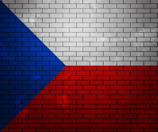 捷克共和国在砖墙上的旗帜