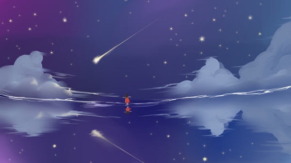城市上的星空插畫