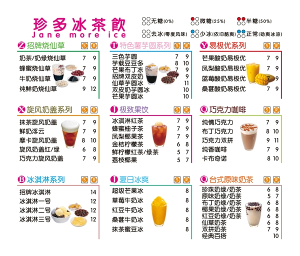 夏季冷飲店菜單