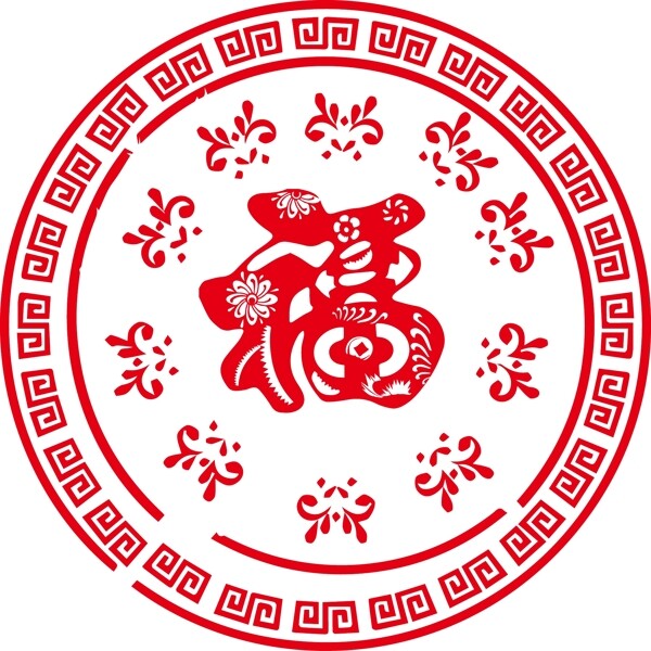 紅色剪紙新年福字可商用
