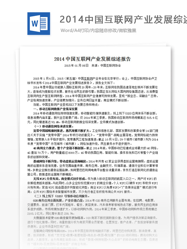 2014中国互联网产业发展综述报告