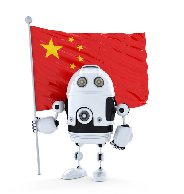 有中国国旗的Android机器人站