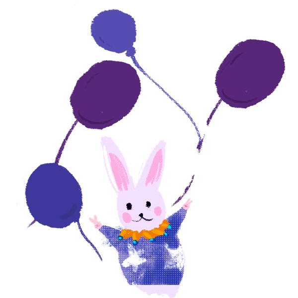 紫色圆弧小兔子气球元素