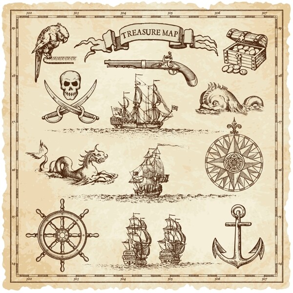 海盗主题元素矢量图片