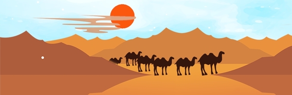 骆驼插画海报沙漠骆红日