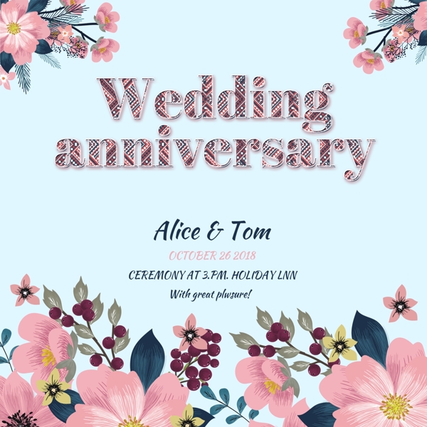 与结婚周年简单字体的花卉框架