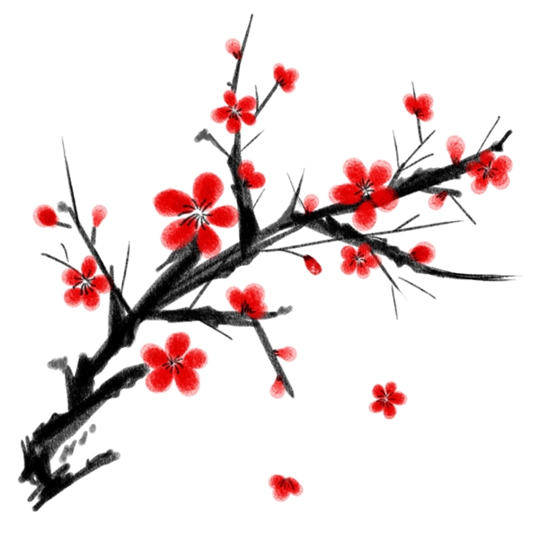 中國(guó)風(fēng)矢量手繪水墨梅花元素