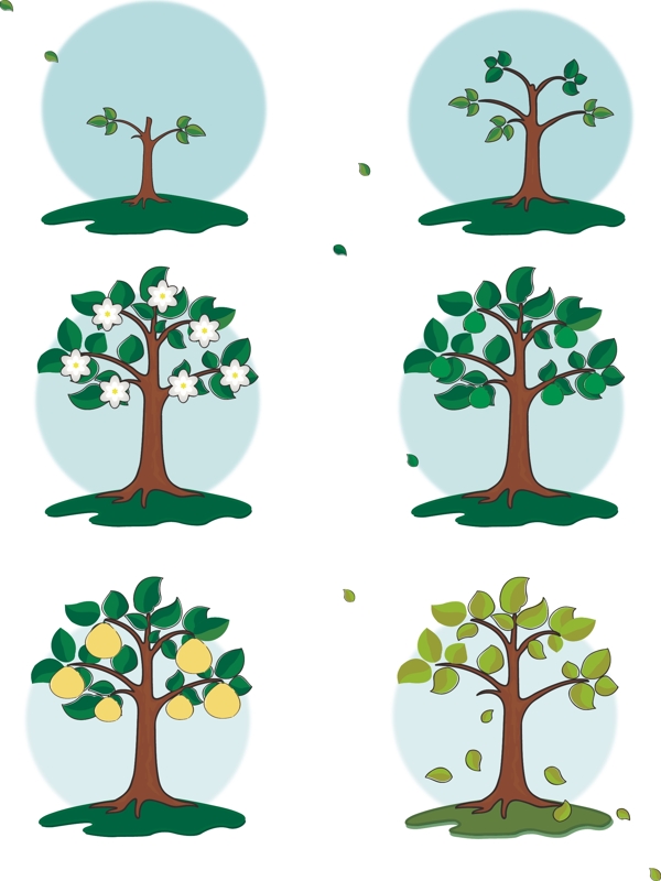 手绘风卡通水果果树柚子植物生长过程元素