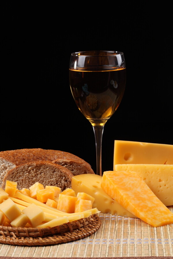 奶酪美酒摄影图片