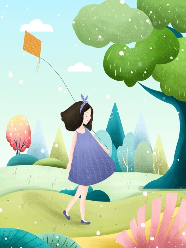 小清新唯美春分插畫