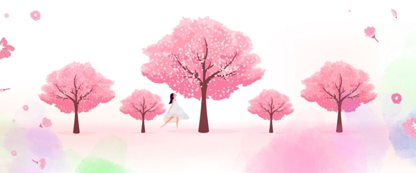 唯美风樱花季粉色樱花飘散海报