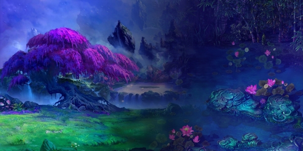 紫色梦幻风景背景设计