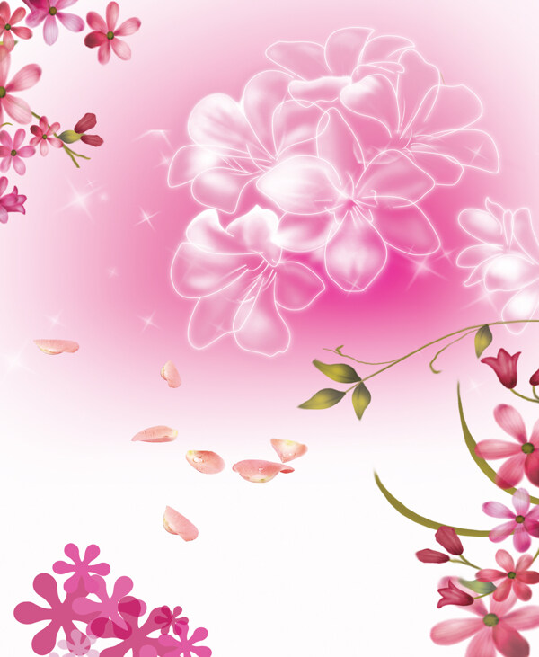 中式高清粉色花朵移门画