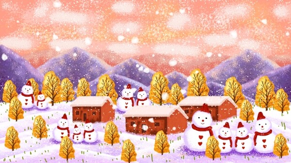 12月你好在雪下堆雪人插畫(huà)