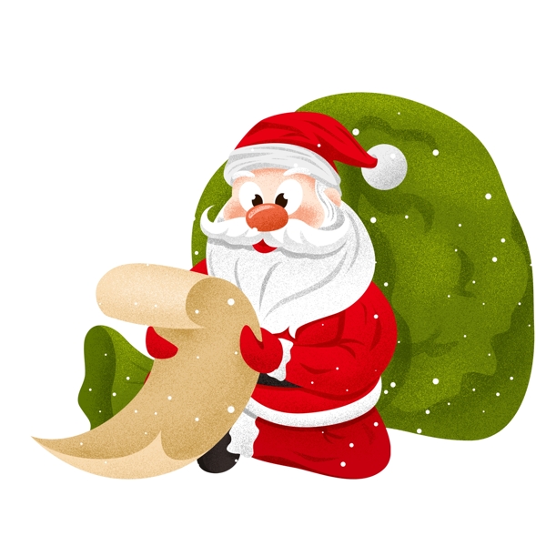 大雪中看礼物清单的圣诞老人肌理写实设计