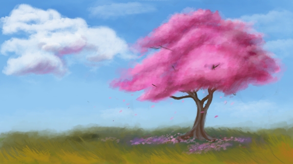 唯美彩绘樱花树背景素材