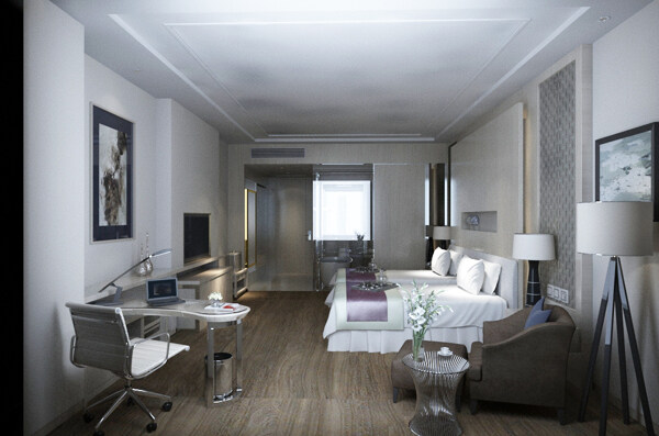 现代模型空间效果图卧室温馨时尚