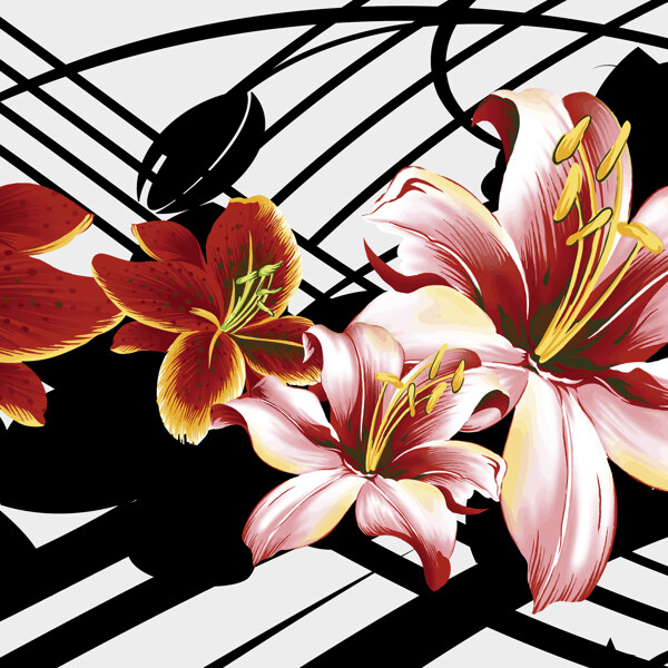 百合花三聯(lián)畫素材