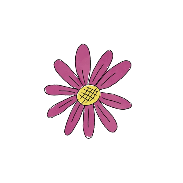 手绘紫色花朵黄色花蕊矢量素材