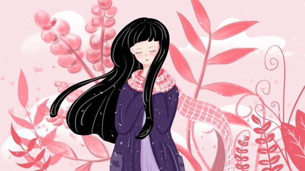 原創(chuàng)粉色霜降植物女孩