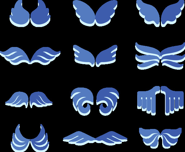 蓝色调翅膀免抠png透明图层素材